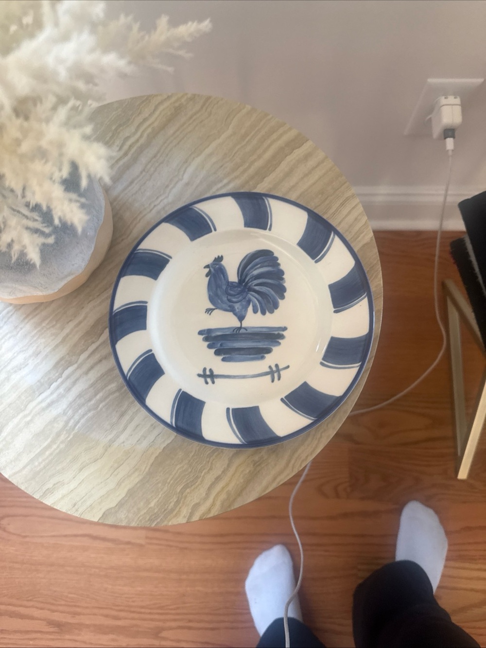 Vintage Mikasa Sunrise Blue and White Rooster Ceramic Dinner Plate